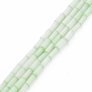 Glass Silk Stain Style Beads Strands, Tube, Pale Green, 3.5~5x2~2.5mm, Hole: 1mm, about 90~92pcs/strand, 15.43 inch~15.75 inch(39.2cm~40cm)