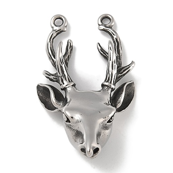 Retro 304 Stainless Steel Pendants, Deer Charm, Antique Silver, 50x27.5x16mm, Hole: 2mm