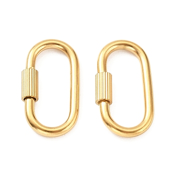 304 Stainless Steel Locking Carabiner, Ion Plating(IP), Oval, Real 18K Gold Plated, 32x16.5x3mm