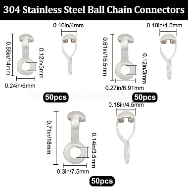 beebeecraft 150pcs 3 style 304 connecteurs de chaîne à billes en acier inoxydable(STAS-BBC0002-64)-2