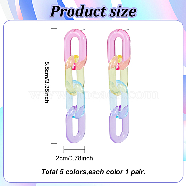 5 Pairs 5 Colors Acrylic Cable Chains Dangle Stud Earrings(EJEW-AN0004-06)-2