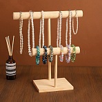 2-Tier T Bar Wood Necklaces and Bracelets Jewely Display Stands, Jewelry Organizer Holder, PapayaWhip, 15x9.8x18~33cm(WD-CBA482F-05)