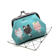 Cute Cat PU Leather Wallets, Coin Purses, Change Purse with Platinum Tone Alloy Findings for Women & Girls, Turquoise, 7.5x9cm(ANIM-PW0002-30B)
