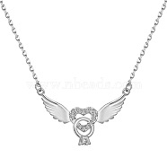 925 Sterling Silver Pendant Necklaces, Micro Pave Cubic Zirconia, Heart with Wing, Real Platinum Plated, 15.87 inch(40.3cm)(NJEW-L179-01P)