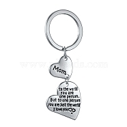 Alloy Keychain, Cadmium Free & Lead Free, Heart with Word To the World You May Be One Person, But To One Person You May Be The World, Platinum, 75mm(KEYC-K016-07P)