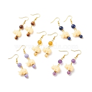Natural Gemstone & Resin Elephant Dangle Earrings, 316 Surgical Stainless Steel Jewelry for Women, Golden, 50~52mm, Pin: 0.6mm(EJEW-JE04981-02)