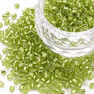 8/0 Glass Bugle Beads, Silver Lined, Yellow Green, 2.5~3x2.5mm, Hole: 1mm, about 15000pcs/pound(SEED-S032-07A-24)