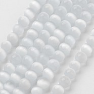 Cat Eye Beads, Round, White, 10mm, Hole: 0.8mm, about 39pcs/strand, 15 inch(CER10mm01)