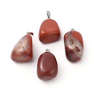 Natural Red Jasper Pendants, with Platinum Tone Brass Findings, Nuggets, 23~30x13~22x12~20mm, Hole: 5x3mm(G-k302-B15)