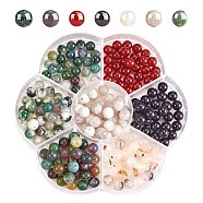 280Pcs 7 Style Natural Gemstone Beads, Natural Red Agate & Crazy Agate & Dendritic Agate & Tree Agate & Black Onyx & Indian Agate & Moss Agate, Round, 6~6.5mm, Hole: 0.8~1.2mm, 40pcs/style(G-SZ0002-04B)
