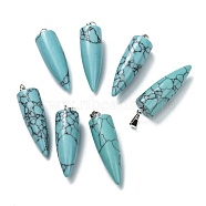 Synthetic Turquoise Pendants, with Platinum Brass Findings, Bullet, Dyed, 32~35x10~11mm, Hole: 7X3mm(G-D040-01P-A05)