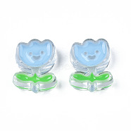 Transparent Acrylic Beads, with Enamel, Flower with Smiling Face, Light Sky Blue, 25x20x9mm, Hole: 3mm(TACR-S135-047A)