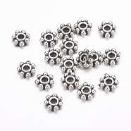 Tibetan Style Alloy Daisy Spacer Beads, Granulated Beads, Lead Free & Cadmium Free, Antique Silver, 4.5x1.5mm, Hole: 1mm, about 10000pcs/1000g(LF0991Y-AS-RS)