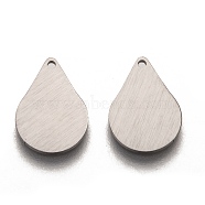 304 Stainless Steel Pendants, Stamping Blank Tag, Laser Cut, Double Side Drawbench Effect, Teardrop, Stainless Steel Color, 15x10x1mm, Hole: 1mm(STAS-O133-05A-P)