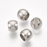 201 Stainless Steel Beads, Round, Stainless Steel Color, 6.3x5mm, Hole: 4mm(X-STAS-T008-329)