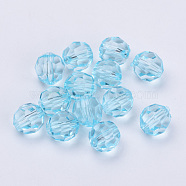 Transparent Acrylic Beads, Faceted, Round, Light Cyan, 10x9.5mm, Hole: 1.8mm, about 990pcs/500g(TACR-Q257-10mm-V38)