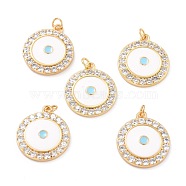 Brass Micro Pave Cubic Zirconia Pendants, with Jump Ring and Enamel, Long-Lasting Plated, Flat Round, Blue, Real 18K Gold Plated, 23x20x3mm, Jump Ring: 5x1mm, 3mm Inner Diameter(ZIRC-L100-067G)