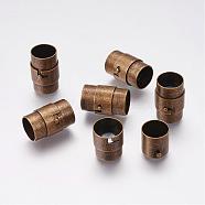 Brass Locking Tube Magnetic Clasps, Column, Antique Bronze, 19x12mm, Hole: 10mm(KK-Q090-AB)