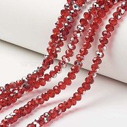 Electroplate Transparent Glass Beads Strands, Half Silver Plated, Faceted, Rondelle, Red, 3x2mm, Hole: 0.8mm, about 150~155pcs/strand, 15~16 inch(38~40cm)(EGLA-A034-T2mm-M05)