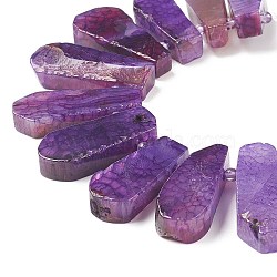 Teardrop Natural Dyed Agate Beads Strands, Purple, 25~50x11~16x6~8mm, Hole: 2.5mm, about 32~35pcs/strand, 15.7 inch(G-L456-02F)