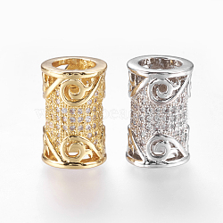 Brass Micro Pave Cubic Zirconia Beads, Column, Hollow, Mixed Color, 15x9.5mm, Hole: 6mm(ZIRC-J018-32)