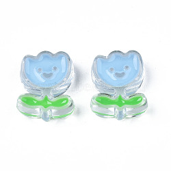 Transparent Acrylic Beads, with Enamel, Flower with Smiling Face, Light Sky Blue, 25x20x9mm, Hole: 3mm(TACR-S135-047A)