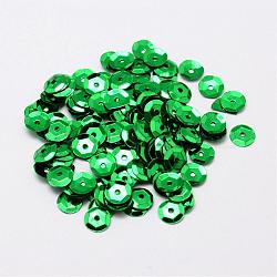Plastic Paillette Beads, Semi-cupped Sequins Beads, Center Hole, Green, 6~7x0.5mm, Hole: 1mm(PVC-A001-6mm-04)