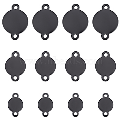 48Pcs 3 Styles 304 Stainless Steel Connector Charms, Flat Round, Electrophoresis Black, 6~10x9.5~14.5x0.7~0.8mm, Hole: 1~1.4mm, 16pcs/style(STAS-UN0040-34)
