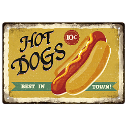 Vintage Metal Tin Sign, Iron Wall Decor for Bars, Restaurants, Cafes Pubs, Rectangle with Word Hot Dogs Best in Town , Food Pattern, 200x300x0.5mm(AJEW-WH0189-066)