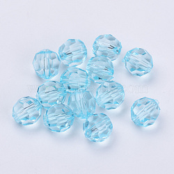 Transparent Acrylic Beads, Faceted, Round, Light Cyan, 10x9.5mm, Hole: 1.8mm, about 990pcs/500g(TACR-Q257-10mm-V38)