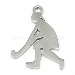 304 Stainless Steel Stamping Blank Tag Pendants, Hockey Player, Stainless Steel Color, 20.5x15x1mm, Hole: 2mm(X-STAS-T008-064)