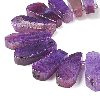 Teardrop Natural Dyed Agate Beads Strands, Purple, 25~50x11~16x6~8mm, Hole: 2.5mm, about 32~35pcs/strand, 15.7 inch