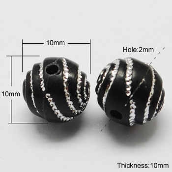 Plating Acrylic Beads, Metal Enlaced, Round, Black, 10x10x10mm, Hole: 2mm, 1100pcs/500g