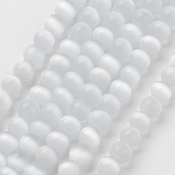 Cat Eye Beads, Round, White, 10mm, Hole: 0.8mm, about 39pcs/strand, 15 inch