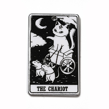 Tarot Theme Printed Acrylic Pendants, Rectangle with Cat Pattern Charms, The Chariot VII, 39x24x2.5mm, Hole: 1.8mm
