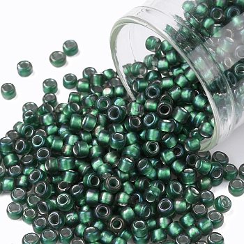 TOHO Round Seed Beads, Japanese Seed Beads, (270F) Matte Teal Lined Crystal, 8/0, 3mm, Hole: 1mm, about 1110pcs/50g