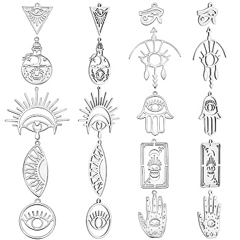 20Pcs 10 Style 201 Stainless Steel Laser Cut Charms, Egyptian Eye, Mixed Shape, Stainless Steel Color, 12~38.5x13.5~32x1mm, Hole: 1.5~1.8mm, 2pcs/style