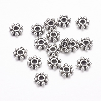 Tibetan Style Alloy Daisy Spacer Beads, Granulated Beads, Lead Free & Cadmium Free, Antique Silver, 4.5x1.5mm, Hole: 1mm, about 10000pcs/1000g