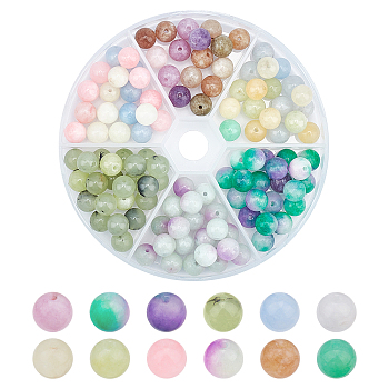 ARRICRAFT 180Pcs 6 Style Natural Dyed White Jade Beads, Round, 8mm, Hole: 1mm