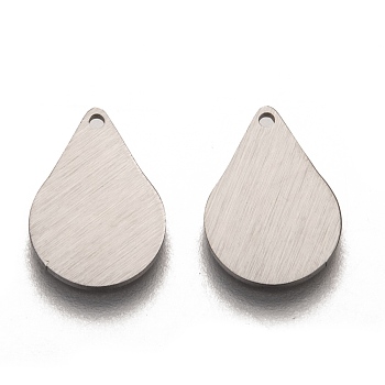 304 Stainless Steel Pendants, Stamping Blank Tag, Laser Cut, Double Side Drawbench Effect, Teardrop, Stainless Steel Color, 15x10x1mm, Hole: 1mm