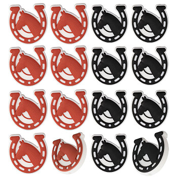 16Pcs 2 Colors Horse & Horseshoe Food Grade Eco-Friendly Silicone Beads, Chewing Beads For Teethers, DIY Nursing Necklaces Making, Mixed Color, 27x26.5x8mm, Hole: 2mm, 8pcs/color