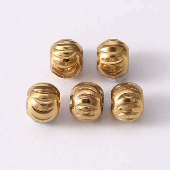 201 Stainless Steel Corrugated Beads, Round, Golden & Stainless Steel Color, 4x3.5mm, Hole: 1.6mm