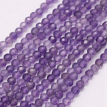 Natural Amethyst Beads Strands, Round, Grade A, Faceted, 4.5~5mm, Hole: 0.5mm, about 88pcs/strand, 15.35 inch(39cm)