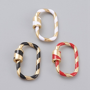 Brass Enamel Screw Carabiner Lock Charms, for Necklaces Making, Long-Lasting Plated, Oval, Real 18K Gold Plated, Mixed Color, 25x17x2mm, Screw: 5.5mm in diameter