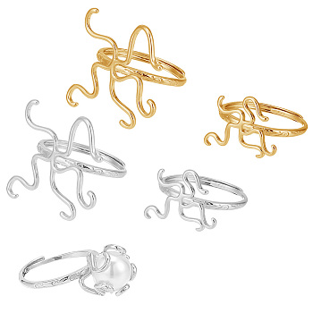 Elite 4Pcs 4 Style Adjustable Brass Ring Components, Twist Filigree Ring Settings, Mixed Color, US Size 7 3/4~8 1/2(18~18.5mm), Tray: 16~24.5x17~23mm, 1pc/style