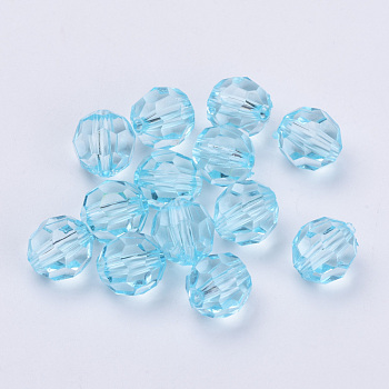 Transparent Acrylic Beads, Faceted, Round, Light Cyan, 10x9.5mm, Hole: 1.8mm, about 990pcs/500g