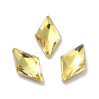 Glass Rhinestone Cabochons, Point Back & Back Plated, Faceted, Rhombus, Citrine, 10x6x2.5mm