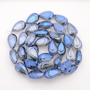 Teardrop Electroplate Rainbow Plated Glass Beads Strands, Faceted, Royal Blue, 20x12x9mm, Hole: 1mm, about 35pcs/strand, 27.5 inch