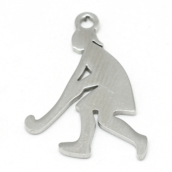 304 Stainless Steel Stamping Blank Tag Pendants, Hockey Player, Stainless Steel Color, 20.5x15x1mm, Hole: 2mm