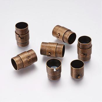 Brass Locking Tube Magnetic Clasps, Column, Antique Bronze, 19x12mm, Hole: 10mm